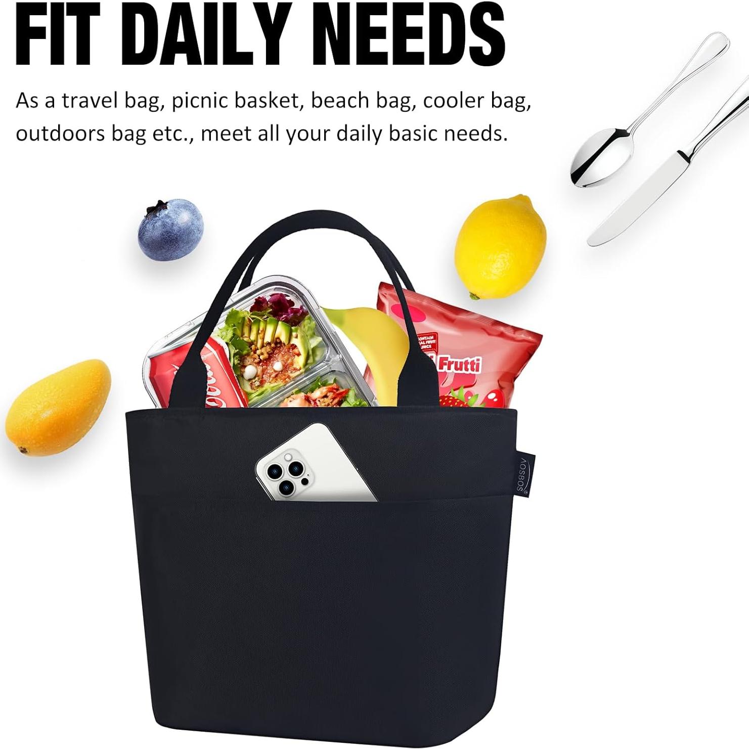 Bolsa Térmica Aosbos para Almuerzo Aislada Negra 10L