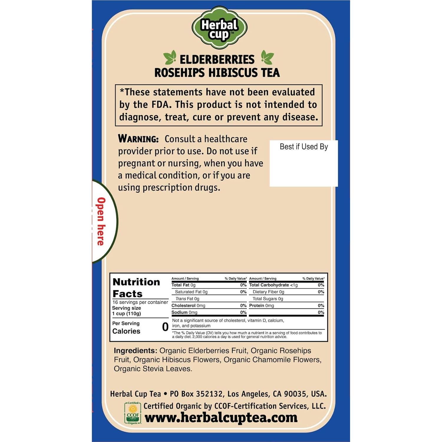 Té de Saúco Orgánico Herbal Cup, Rosa Mosqueta y Hibisco 96g