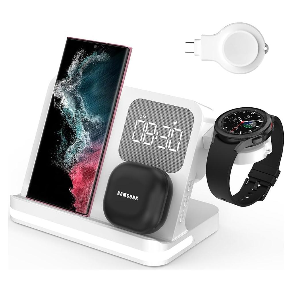 Estación de Carga Inalámbrica 3en1 IHAO con Reloj Digital 15W