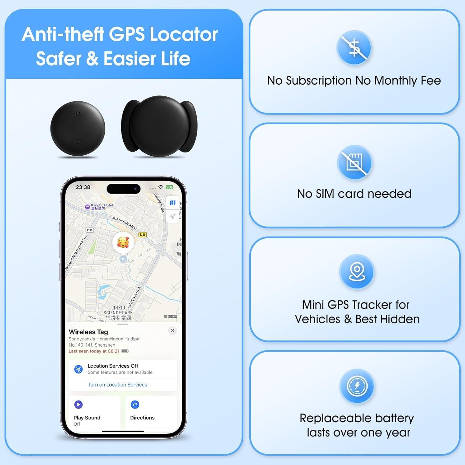 Mini Rastreador GPS Wuaerdy para Vehículos iOS, Localizador Magnético