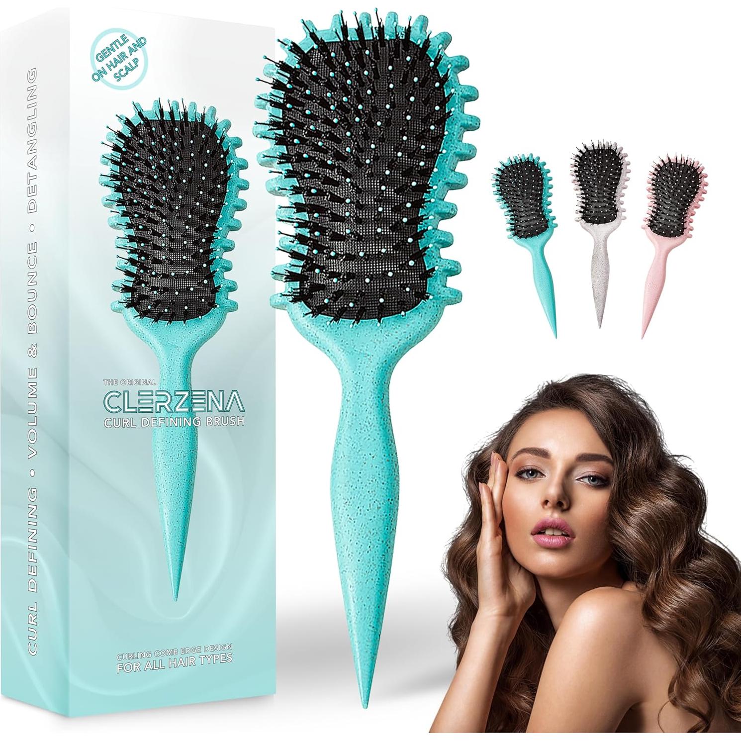 Cepillo Definidor de Rizos Clerzena Verde - Ergonomico y Antideslizante