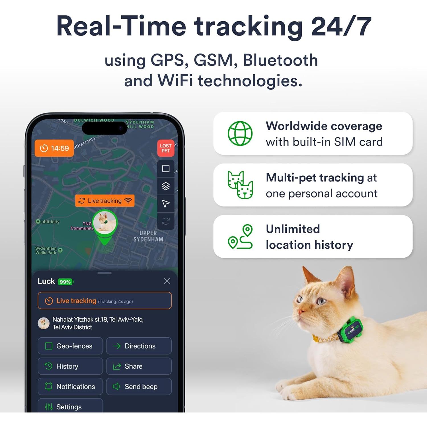 Rastreador GPS para Gatos Petloc8 - Impermeable, 4G, Ligero