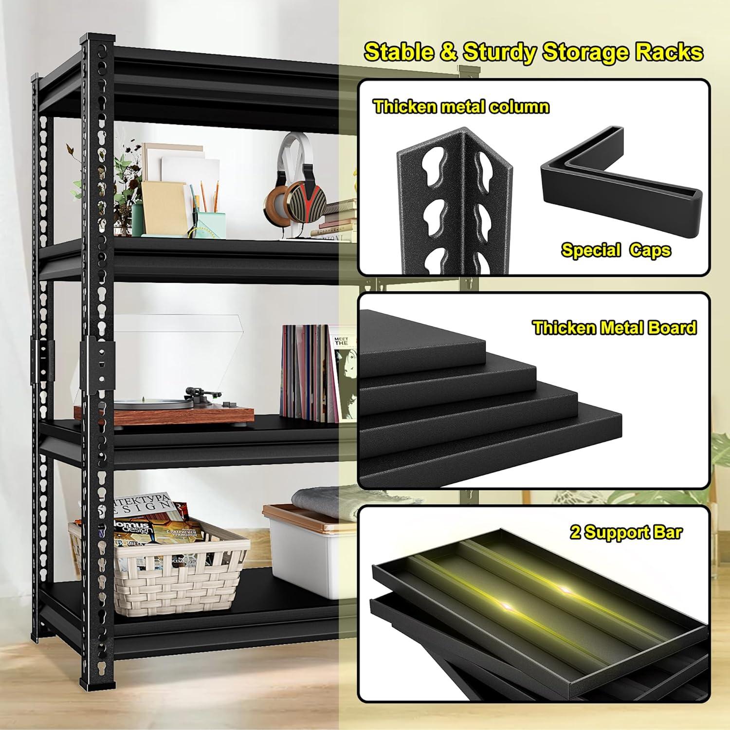 Estantería de Metal SUPPNEED 4 Niveles 544 kg Ajustable Negra