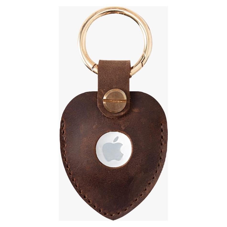 Soporte de cuero genuino LZHRISING para Apple AirTag - Corazón Marrón