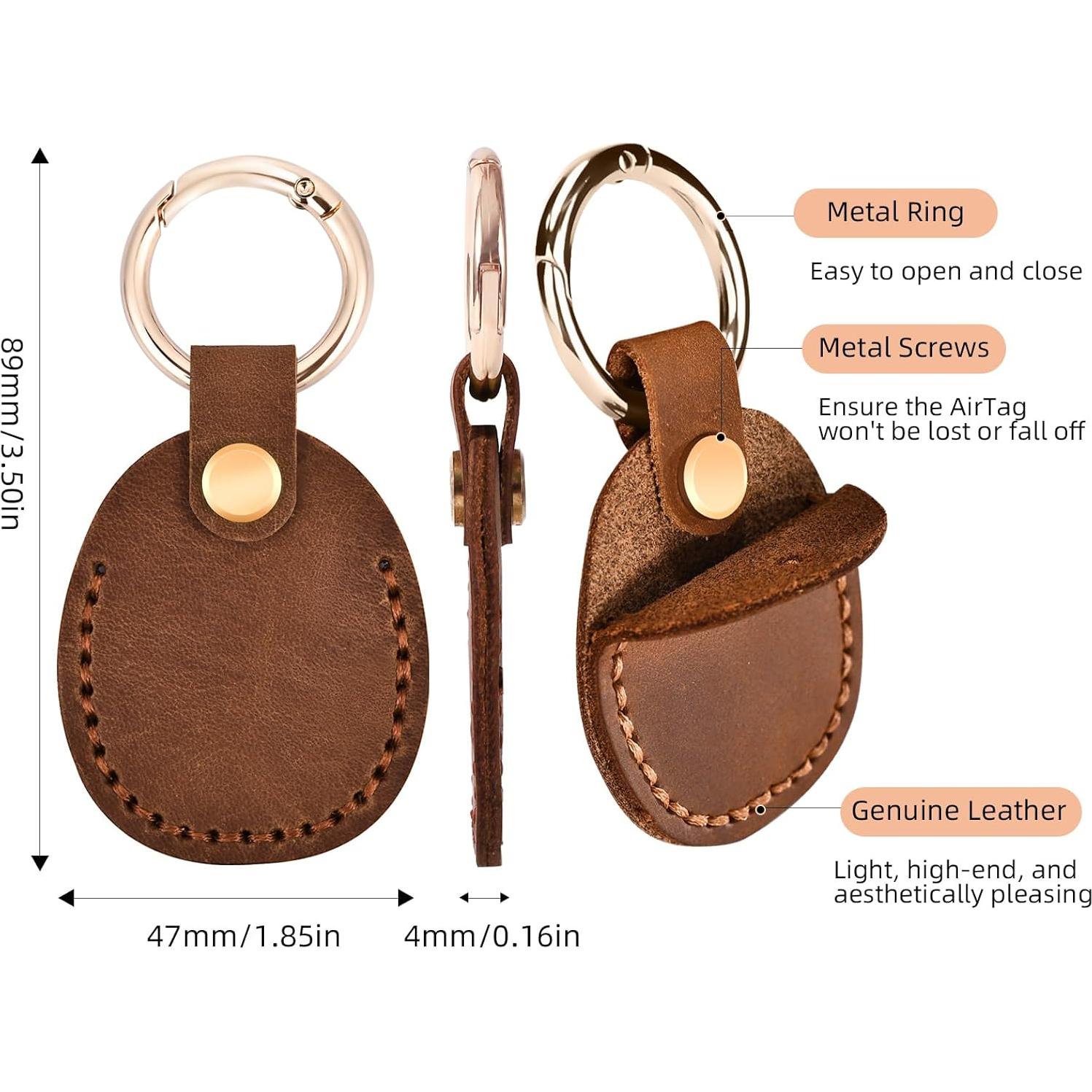 Soporte de cuero genuino LZHRISING para Apple AirTag - Corazón Marrón