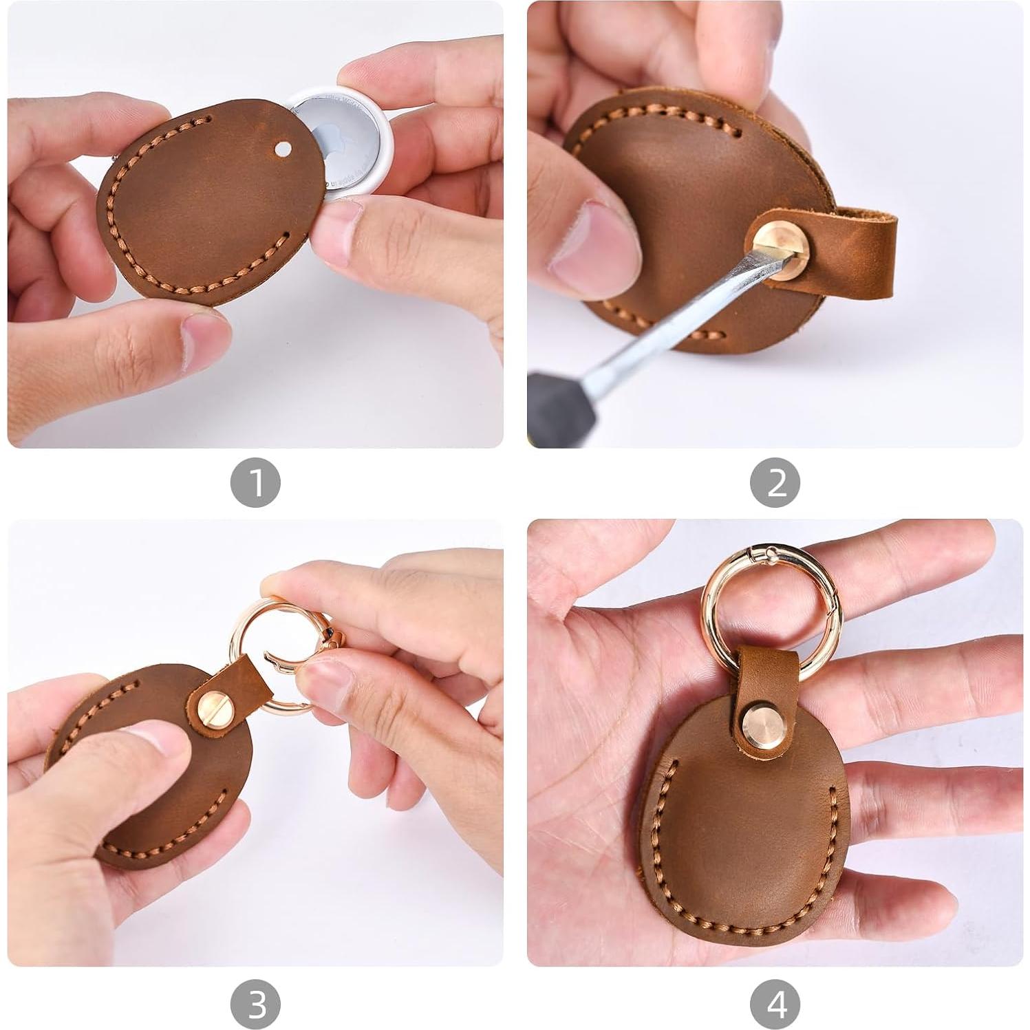 Soporte de cuero genuino LZHRISING para Apple AirTag - Corazón Marrón