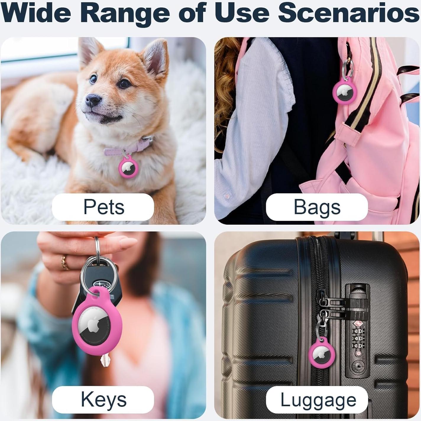 for AirTag Holder with Key Ring - Durable，Scratch-Resistant Case，Hard PC Half Package Protective，PC for Airtag Keychain with Apple for Airtag for Pets，Keys,Bags，Children，Luggage & More(Pink)