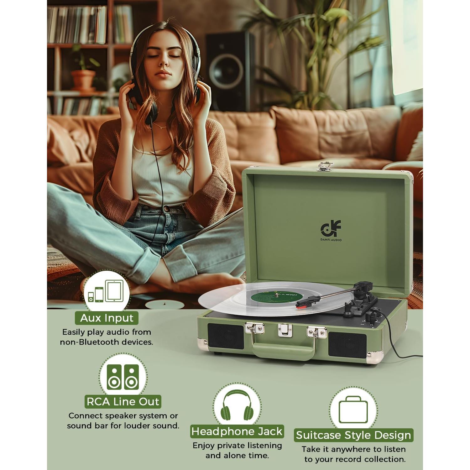 Reproductor de Vinilo DANFI AUDIO TE-001DGR Portátil Verde