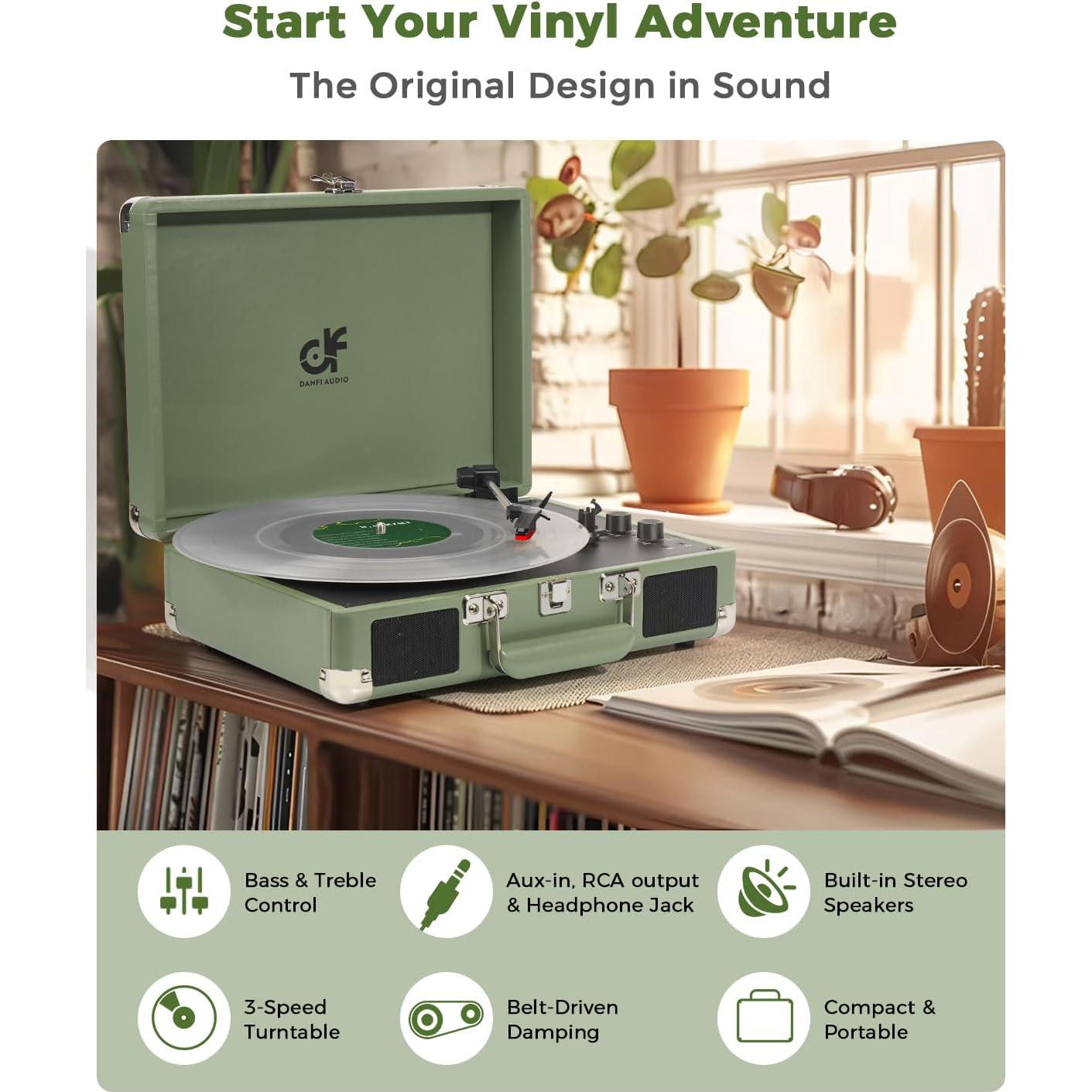 Reproductor de Vinilo DANFI AUDIO TE-001DGR Portátil Verde