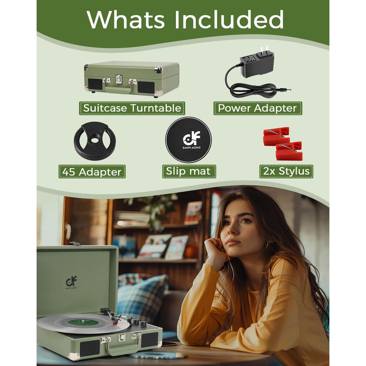 Reproductor de Vinilo DANFI AUDIO TE-001DGR Portátil Verde