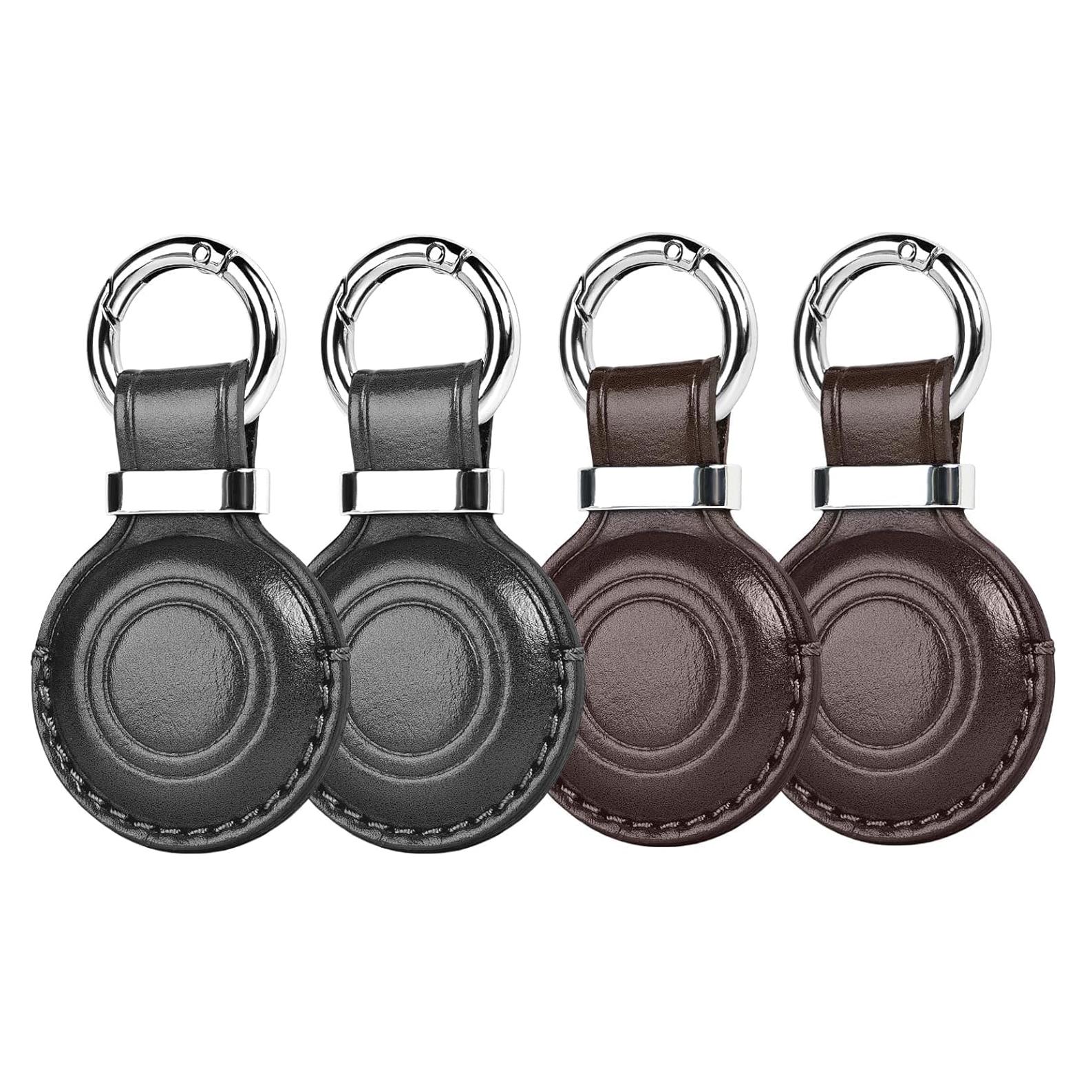 Funda de Cuero Genuino MOLOVA para AirTag - 4 Pack, Negro y Marrón