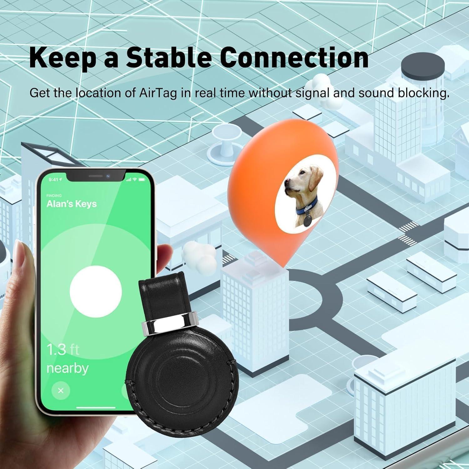 Funda de Cuero Genuino MOLOVA para AirTag - 4 Pack, Negro y Marrón