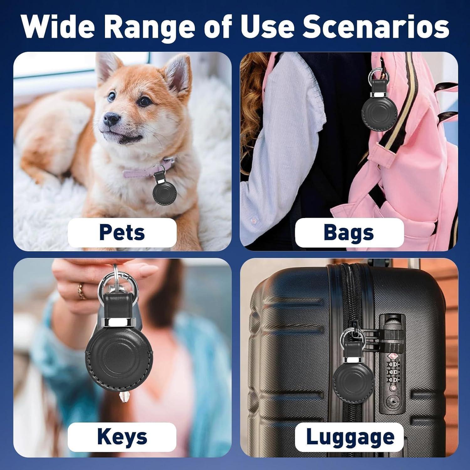 Funda de Cuero Genuino MOLOVA para AirTag - 4 Pack, Negro y Marrón