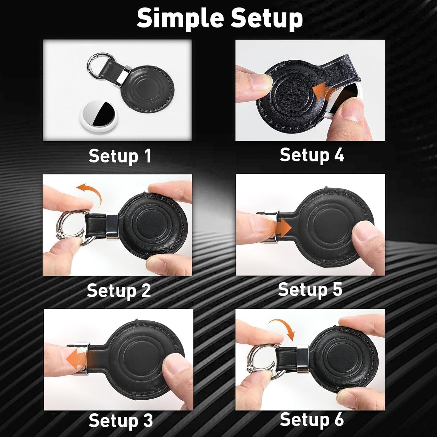 Funda de Cuero Genuino MOLOVA para AirTag - 4 Pack, Negro y Marrón