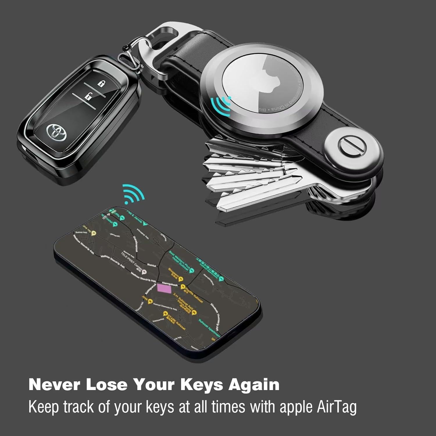 Soporte Compacto para Llaves Loovike - Organizador de Cuero para Airtag