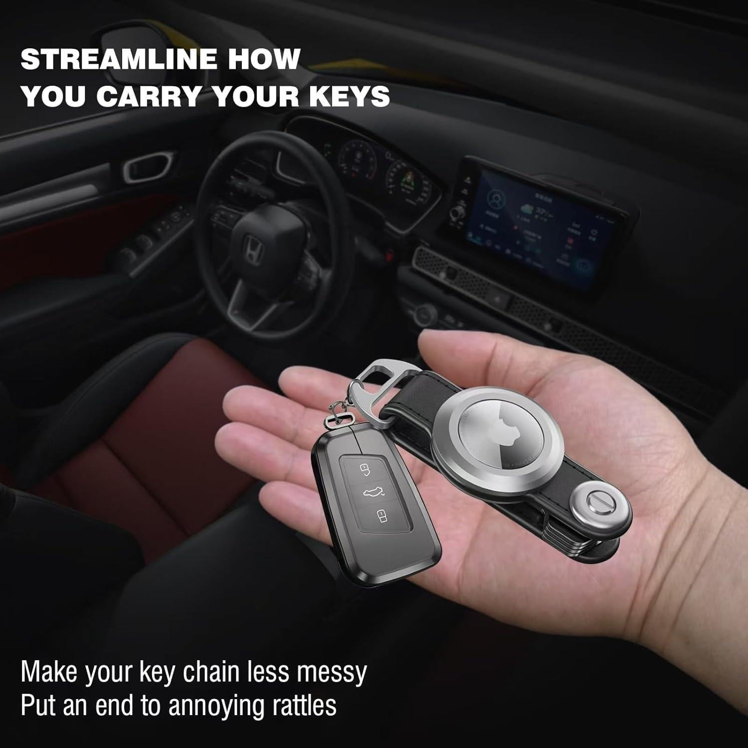 Soporte Compacto para Llaves Loovike - Organizador de Cuero para Airtag