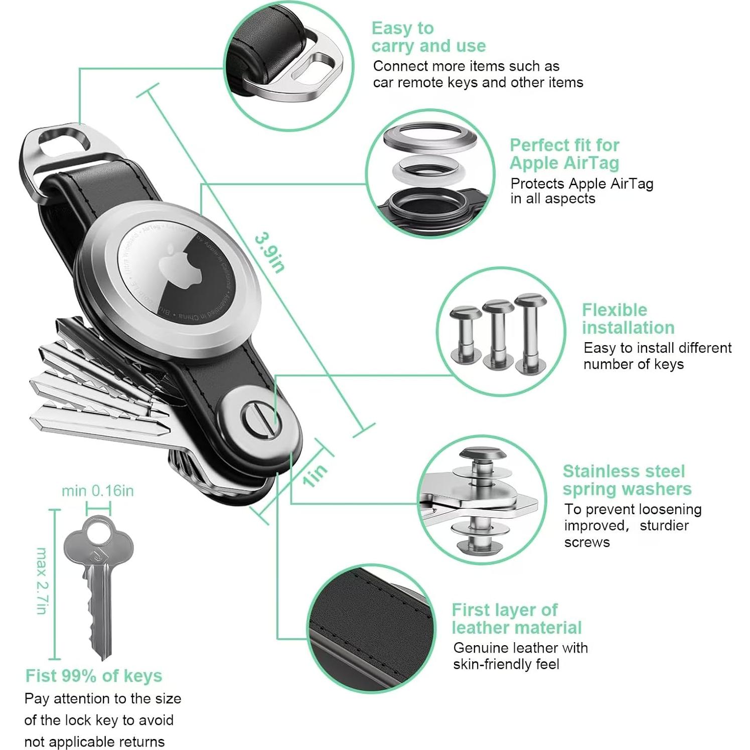 Soporte Compacto para Llaves Loovike - Organizador de Cuero para Airtag