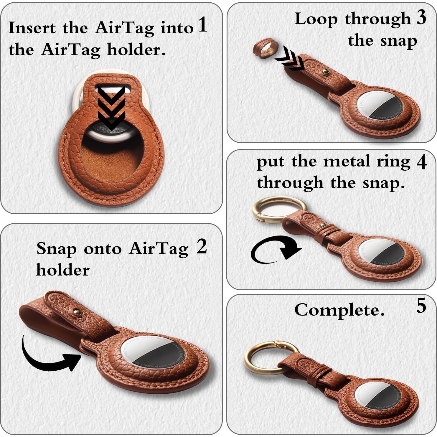 Soporte de cuero para Air Tag XGUO con llavero desmontable