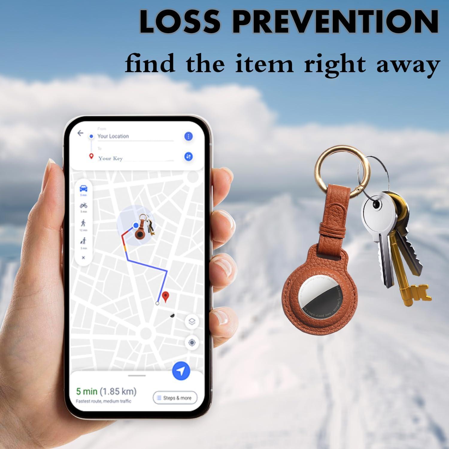 Soporte de cuero para Air Tag XGUO con llavero desmontable