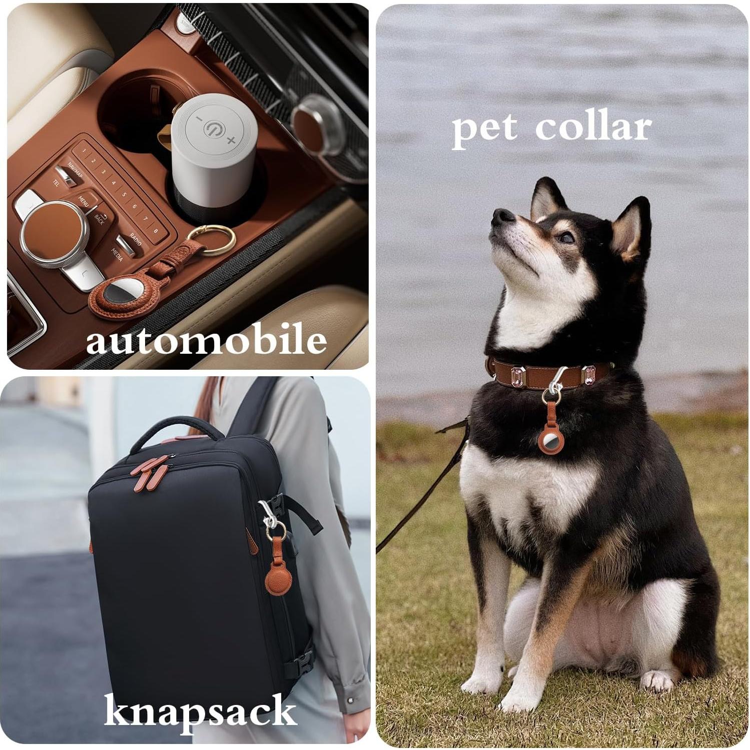 Soporte de cuero para Air Tag XGUO con llavero desmontable