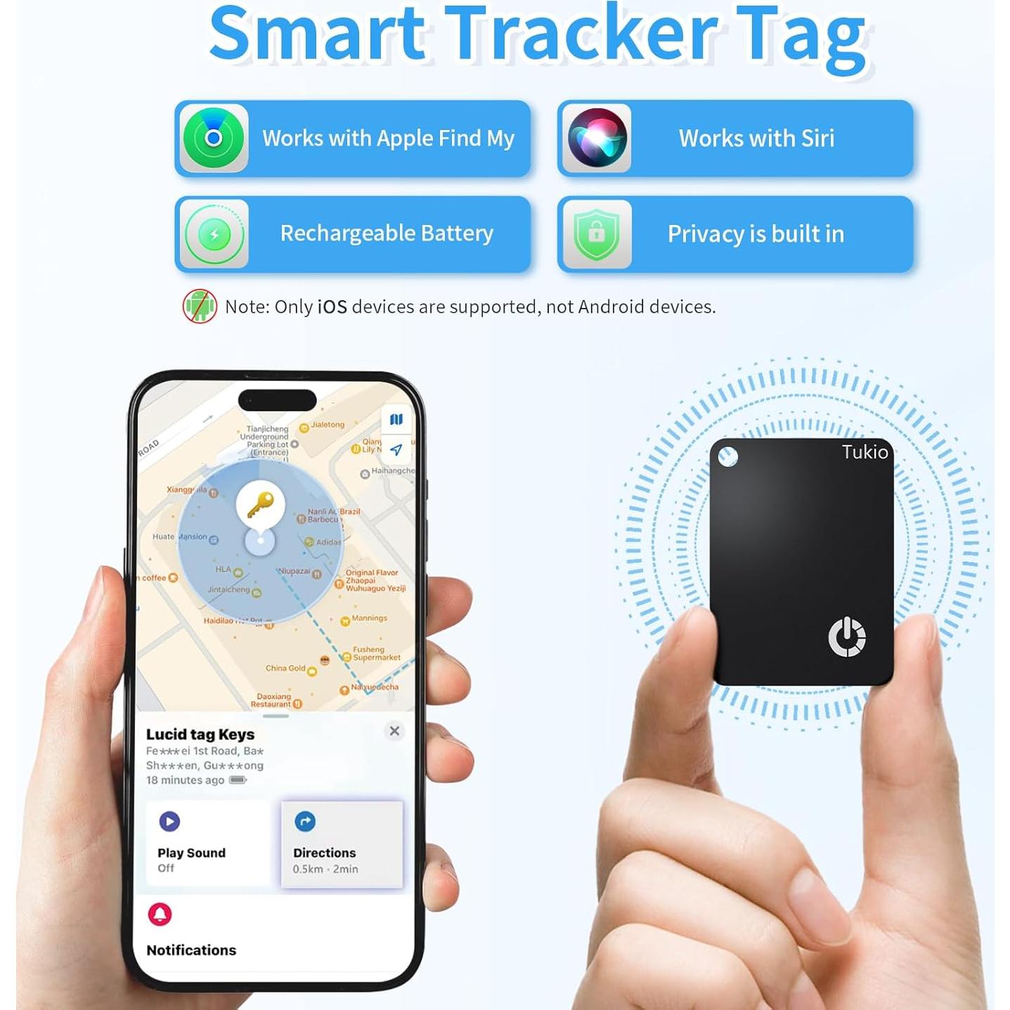 Etiqueta de Rastreo Inteligente Tukio K7 - Bluetooth, IP68, Carga Inalámbrica