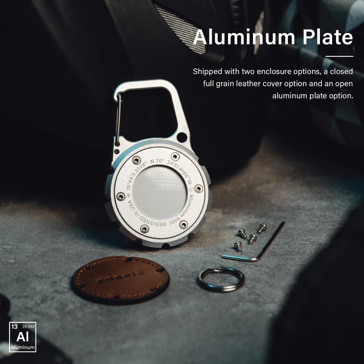 Soporte Mosquetón KORDIZ para AirTag - Aluminio y Cuero Plata