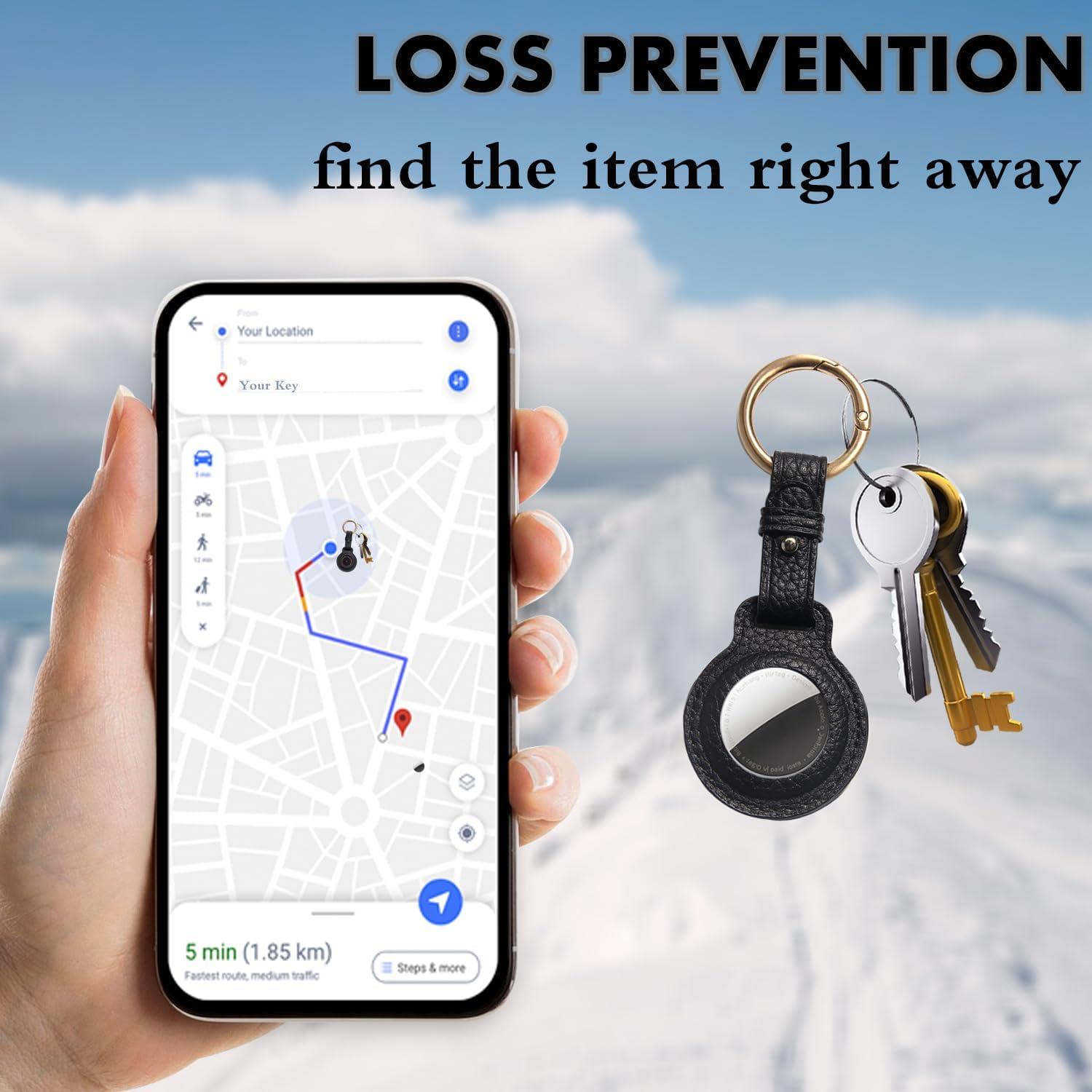 Soporte de cuero para Air Tag XGUO - Funda protectora con llavero