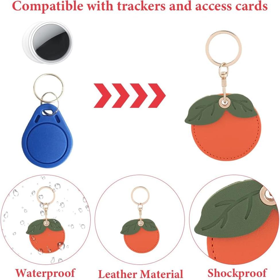 Llavero Fruta Naranja SOFPLATE con Funda AirTag de Cuero PU