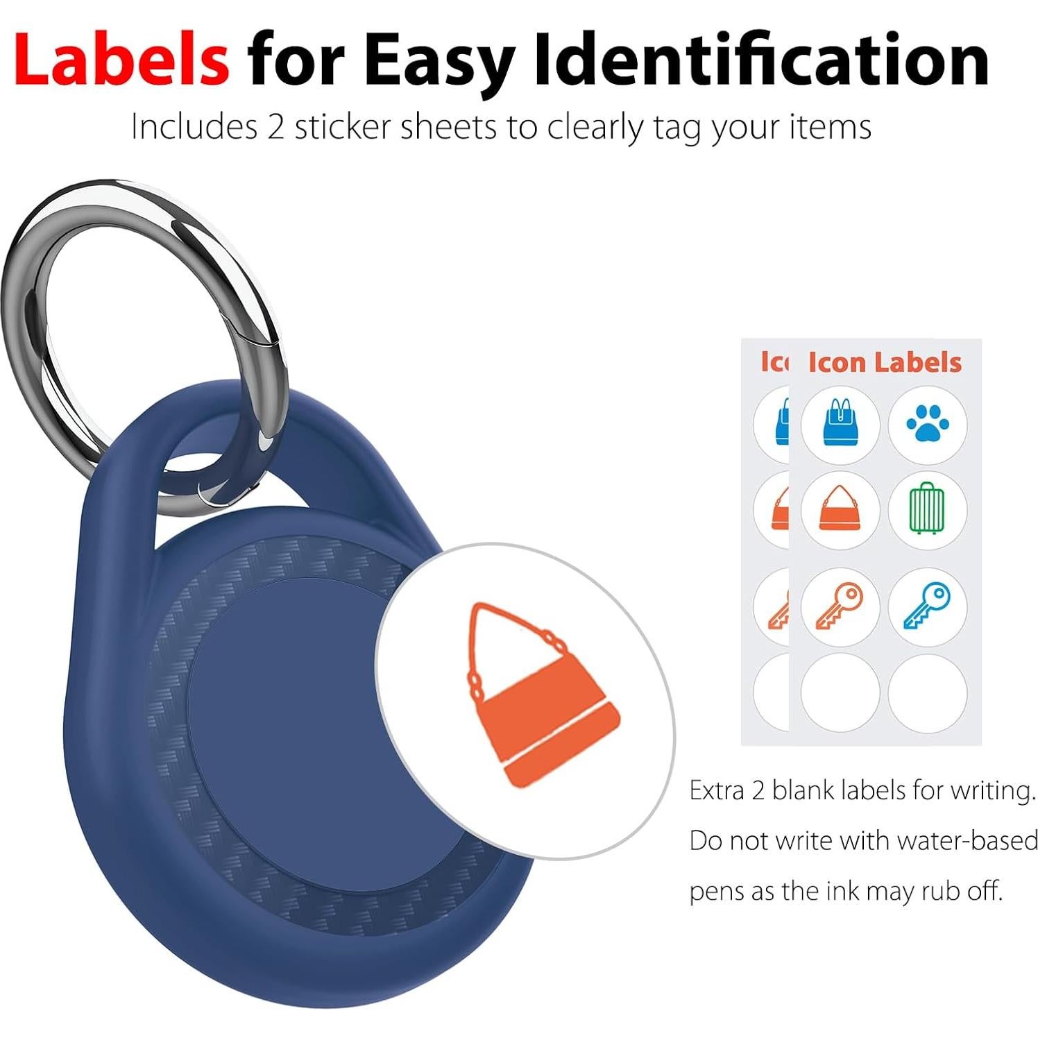 Paquete de 4 fundas impermeables para Apple AirTag - Negro, Marino, Gris, Blanco