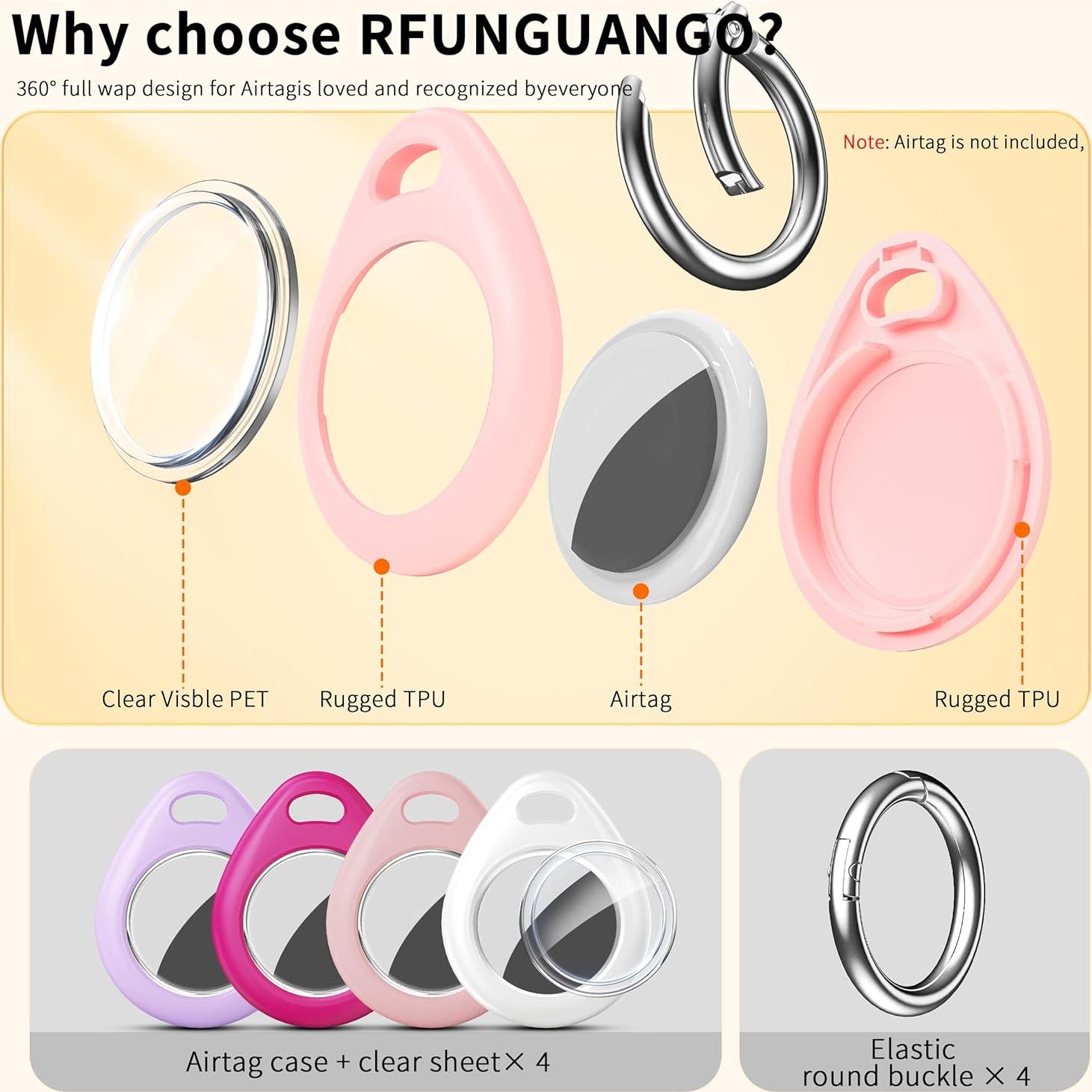 Funda Protectora para AirTag RFUNGUANGO - Paquete de 4 Colores