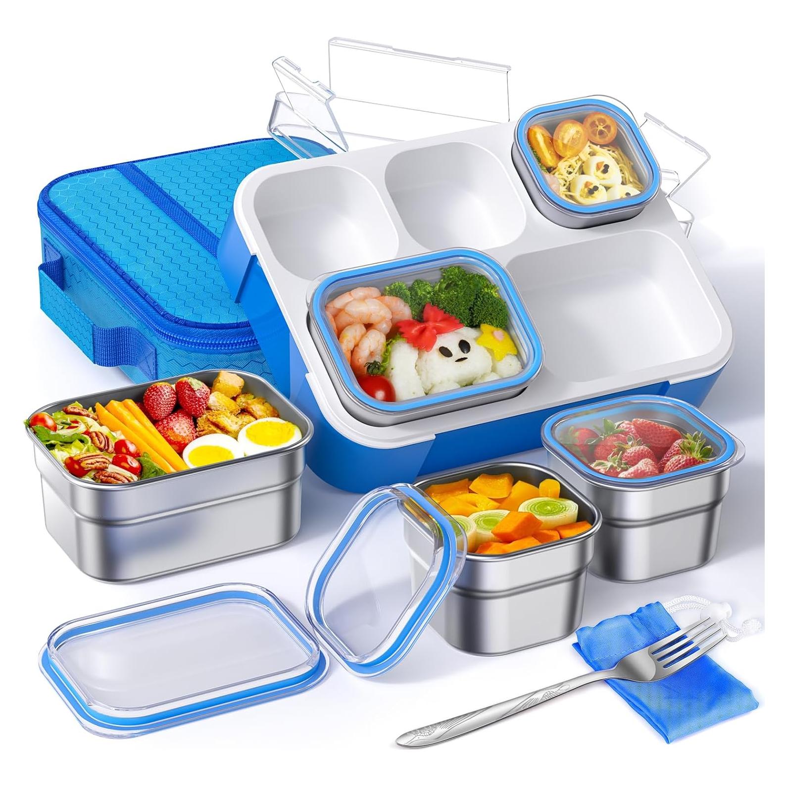 Caja Bento de Acero Inoxidable TIME4DEALS 5 Compartimentos Azul