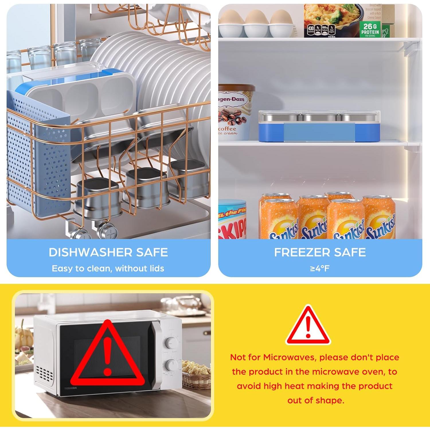 Caja Bento de Acero Inoxidable TIME4DEALS 5 Compartimentos Azul