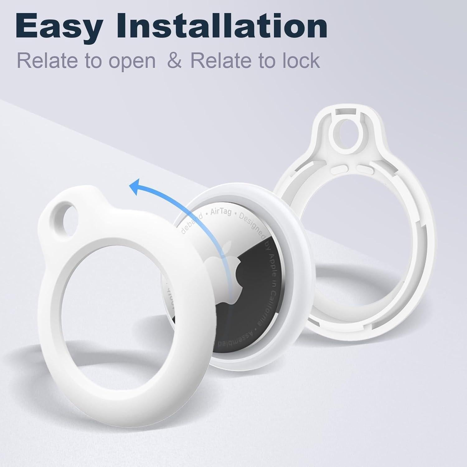 for AirTag Holder with Key Ring - Durable，Scratch-Resistant Case，Hard PC Half package Protective，PC for Airtag keychain with Apple for Airtag for Pets，Keys,Bags，Children，Luggage & More(White)