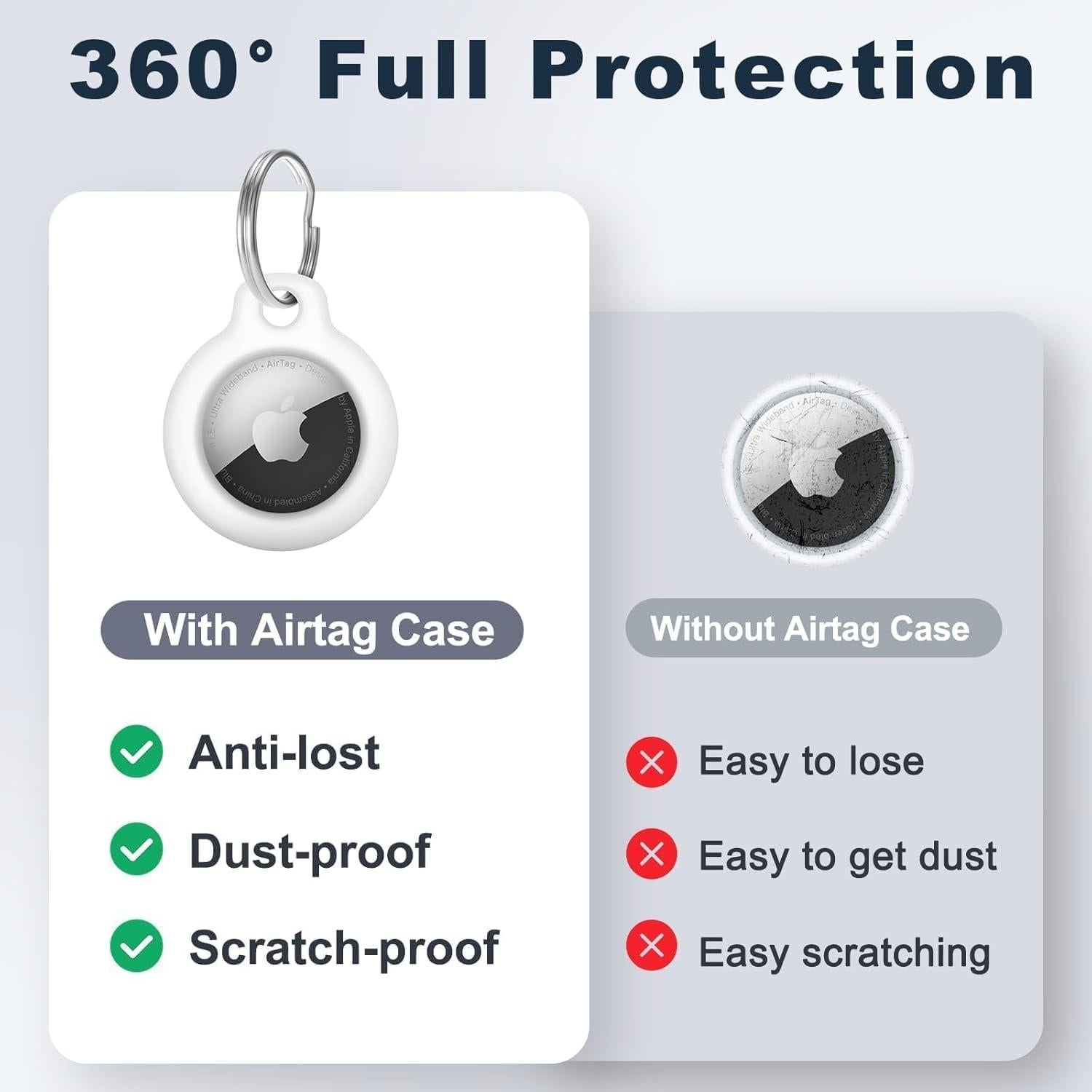 for AirTag Holder with Key Ring - Durable，Scratch-Resistant Case，Hard PC Half package Protective，PC for Airtag keychain with Apple for Airtag for Pets，Keys,Bags，Children，Luggage & More(White)