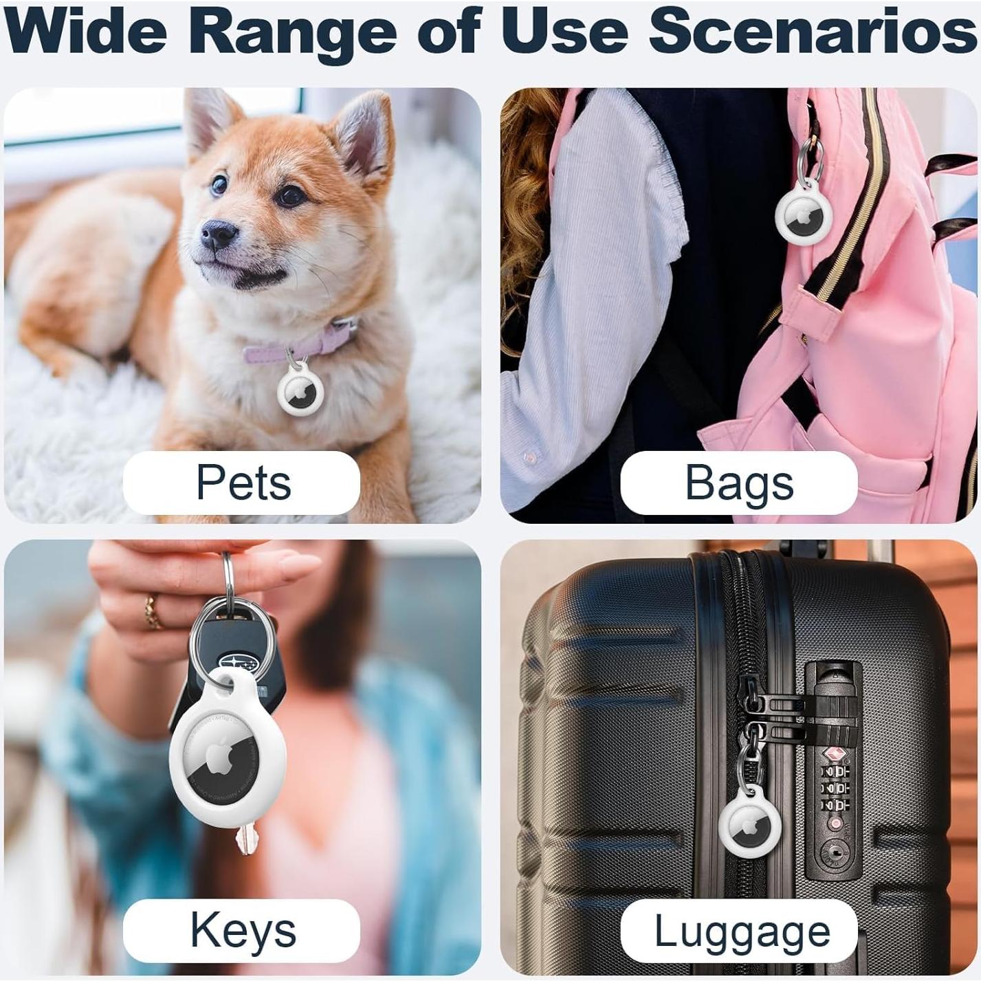 for AirTag Holder with Key Ring - Durable，Scratch-Resistant Case，Hard PC Half package Protective，PC for Airtag keychain with Apple for Airtag for Pets，Keys,Bags，Children，Luggage & More(White)