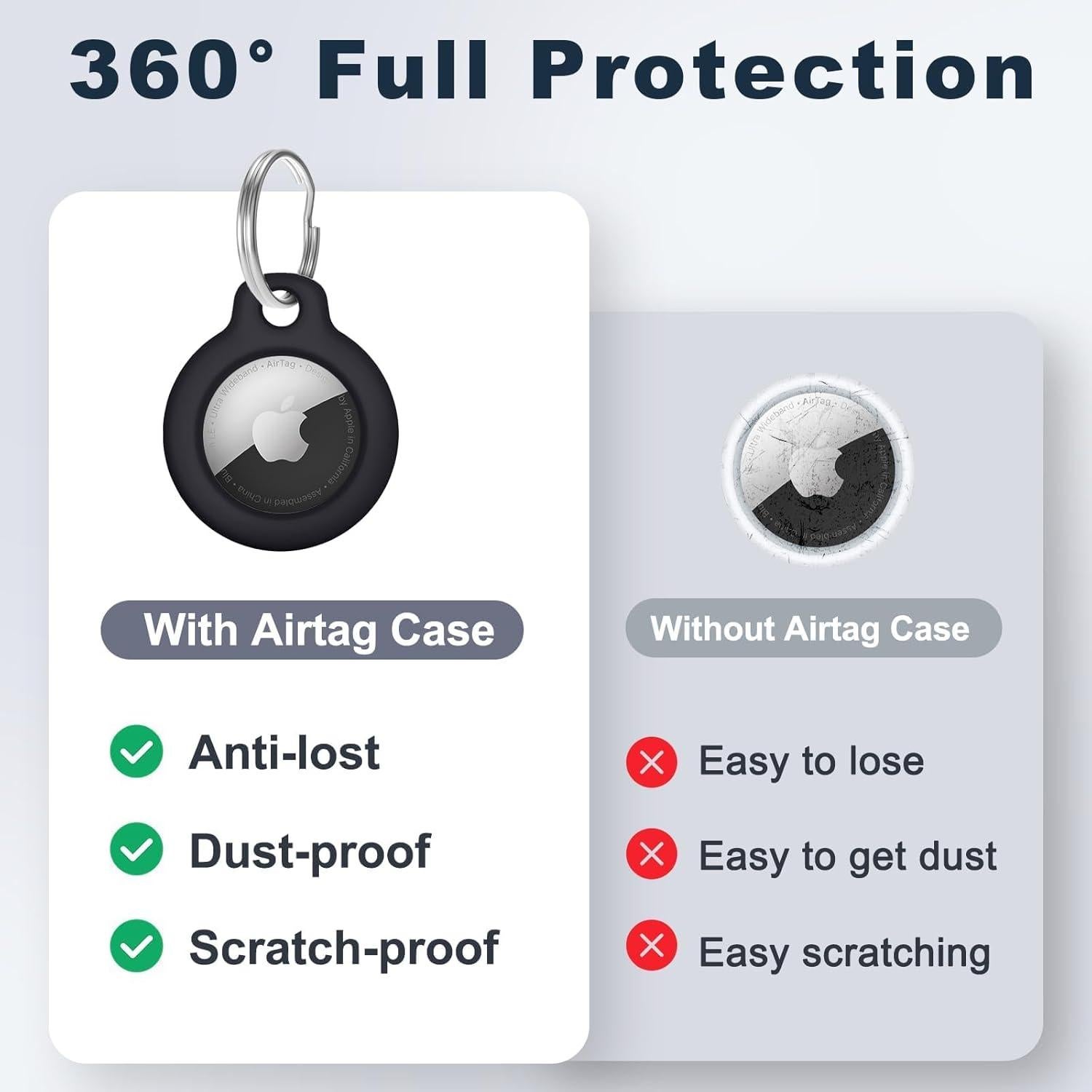 for AirTag Holder with Key Ring - Durable，Scratch-Resistant Case，Hard PC Half Package Protective，PC for Airtag Keychain with Apple for Airtag for Pets，Keys,Bags，Children，Luggage & More(Black)