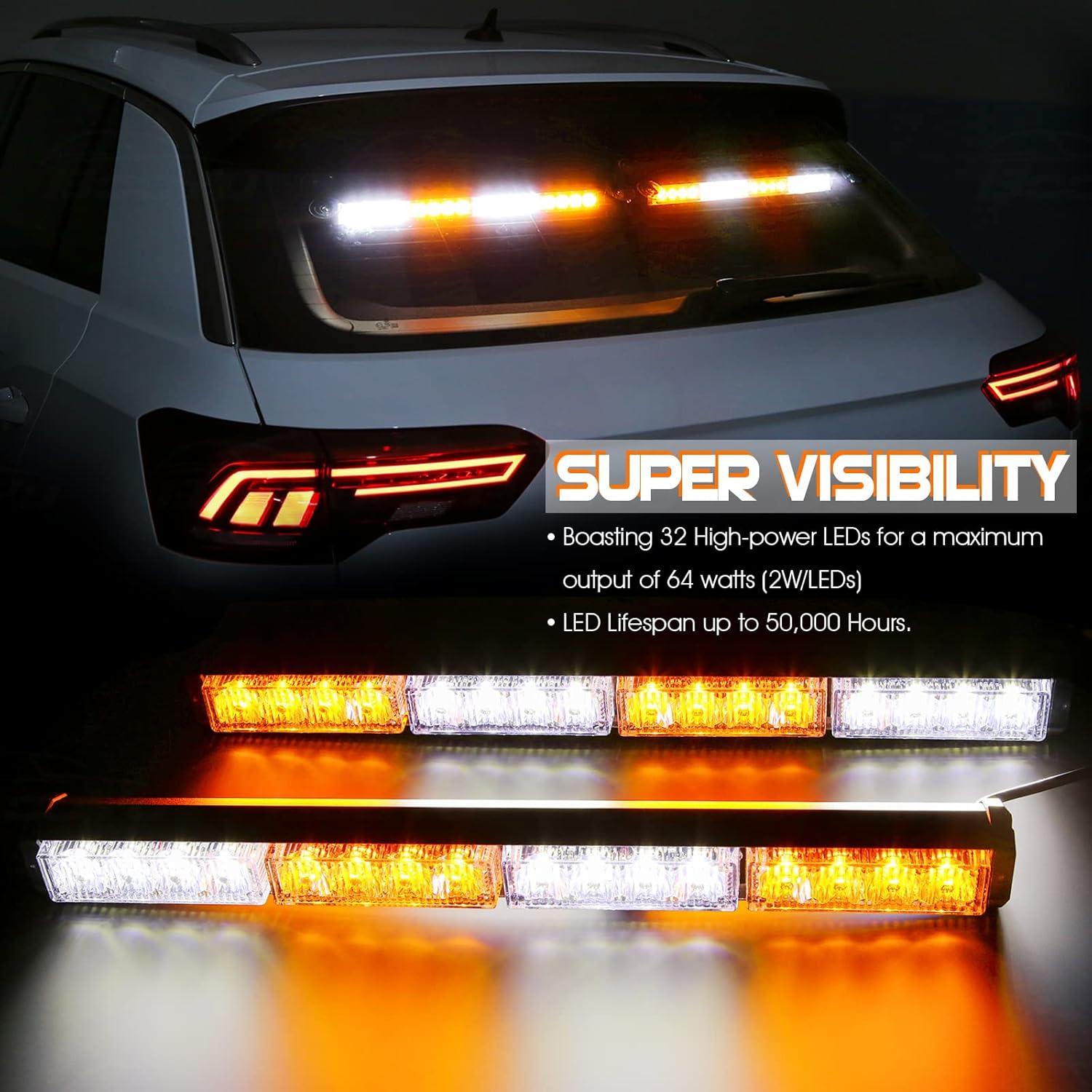 Barra de Luz LED de Emergencia BooYu 32 LEDs 64W Ámbar/Blanco