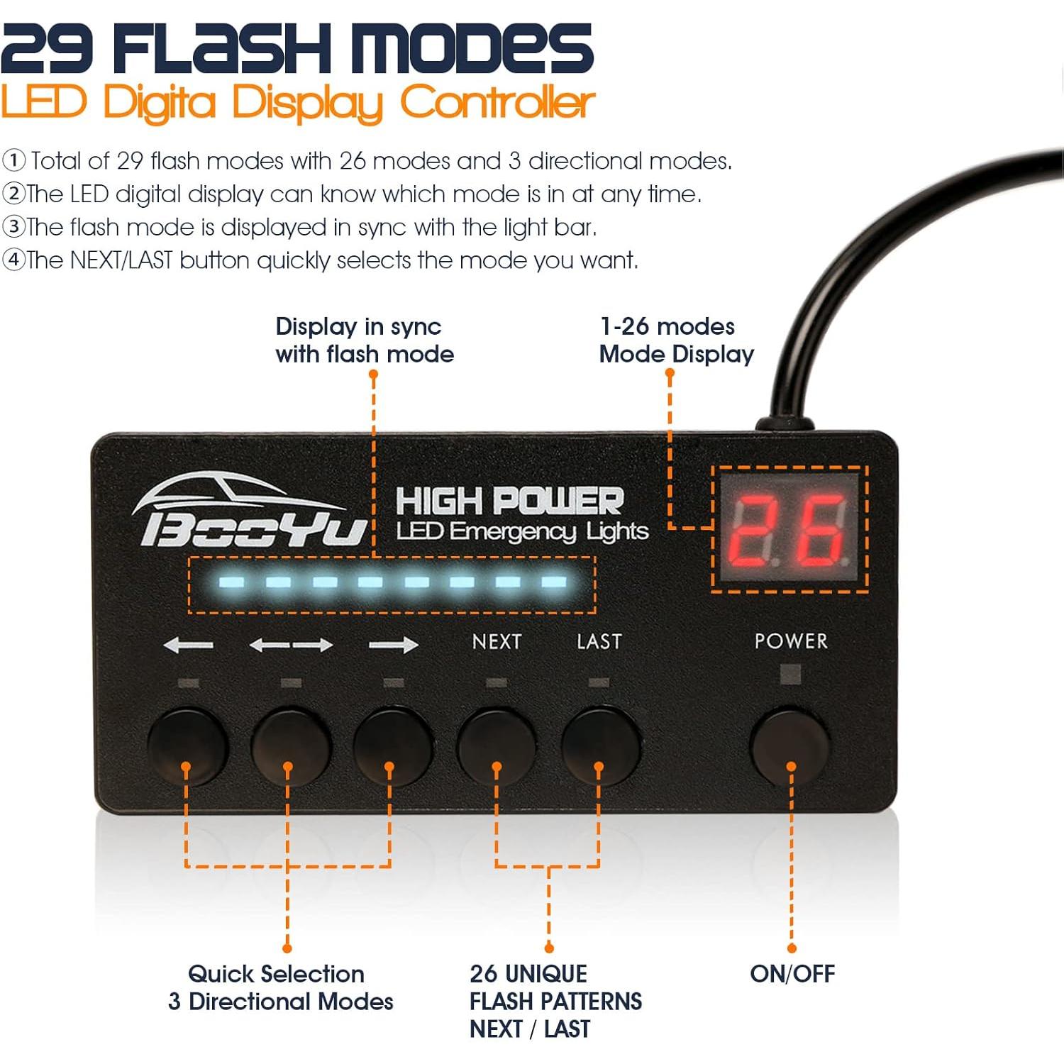 Barra de Luz LED de Emergencia BooYu 32 LEDs 64W Ámbar/Blanco
