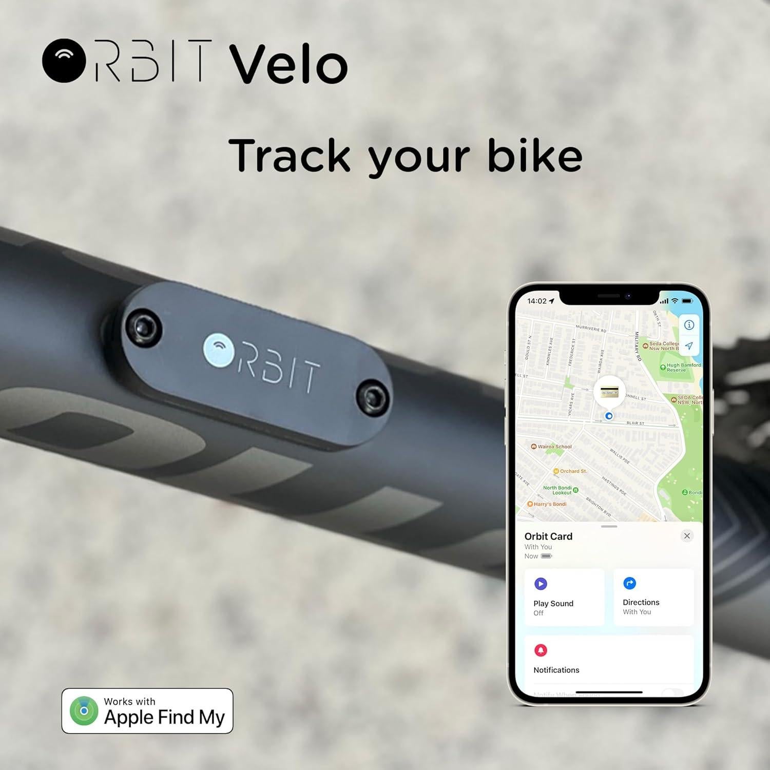 Rastreador de Bicicleta Orbit Velo con Apple Find My - Impermeable
