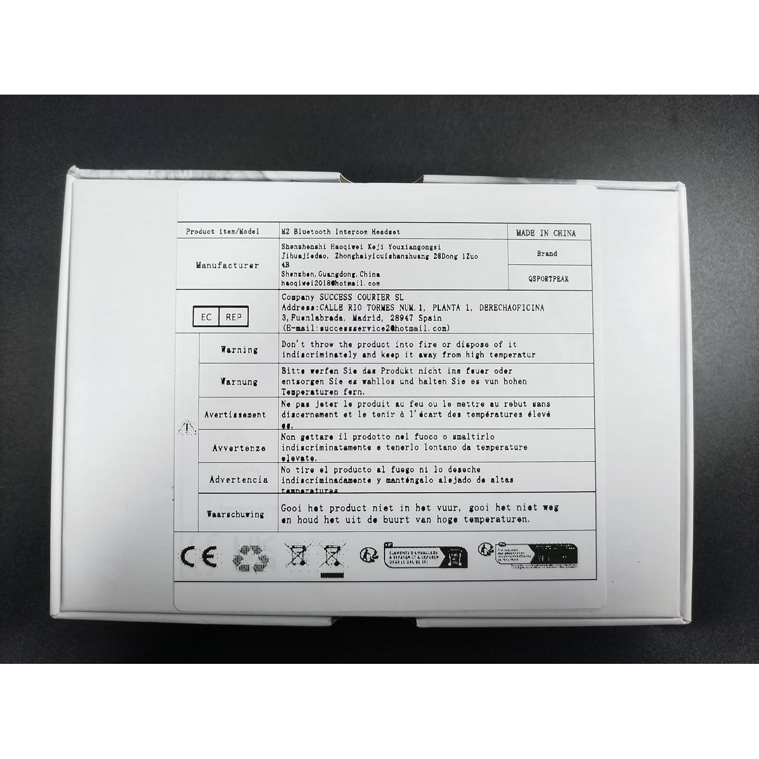 Intercomunicador Bluetooth QSPORTPEAK M2 para Motocicleta