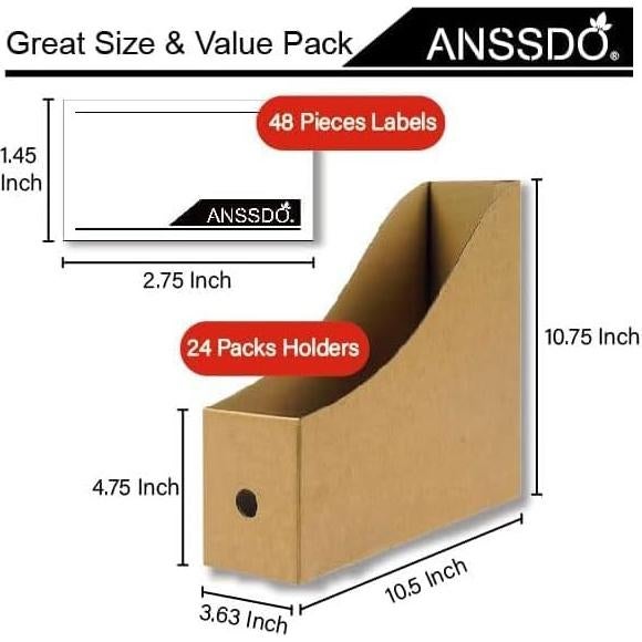 Paquete de 12 Soportes de Revistas Cartón Marrón 27.31 cm