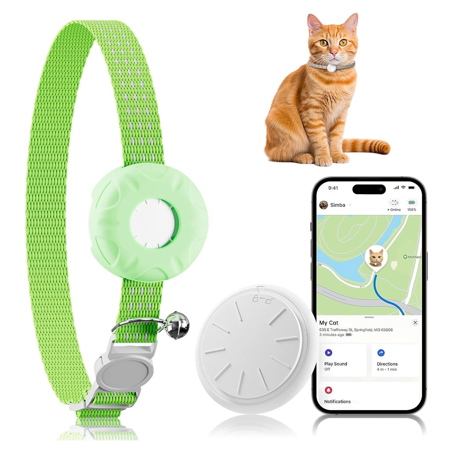 Rastreador GPS para Gatos ZFSJTAG con Collar Verde, Sin Cuota