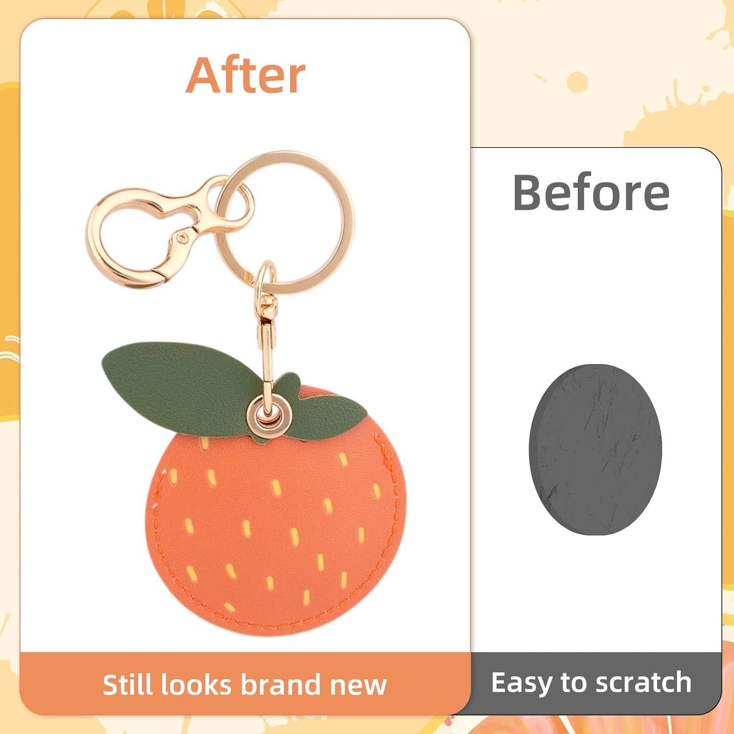 Llavero de Cuero Naranja Lasuroa para AirTag - Impermeable y Antirayaduras