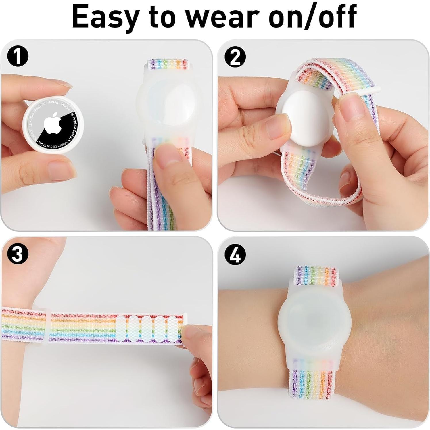 Adjustable Kids Safety Wristband - Soft Knit Nylon Strap with Secure Holder for Airtag Smart Tag Device, Anti-Lost GPS Tracker Bracelet for Children & Seniors (1 Pack, Blue)