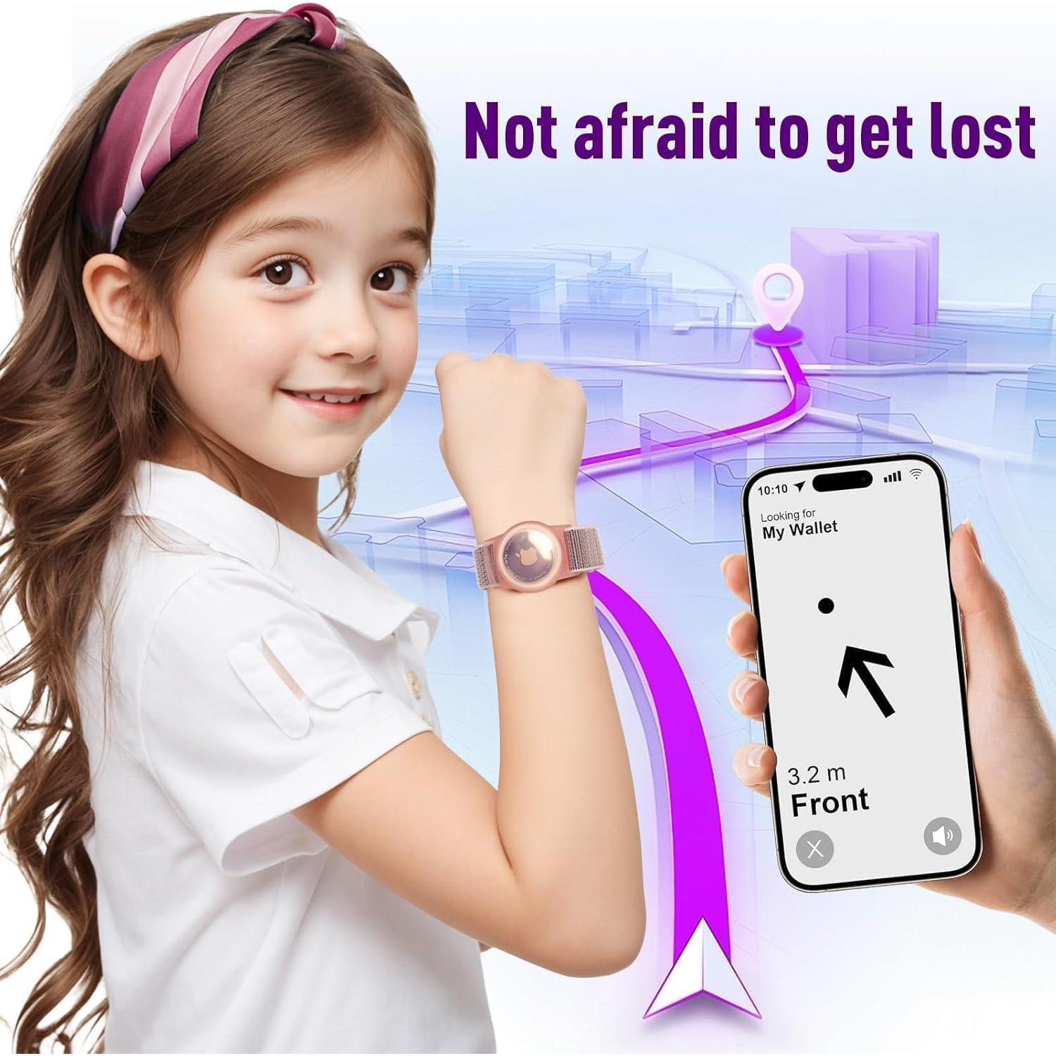 Adjustable Kids Safety Wristband - Soft Knit Nylon Strap with Secure Holder for Airtag Smart Tag Device, Anti-Lost GPS Tracker Bracelet for Children & Seniors (1 Pack, Blue)