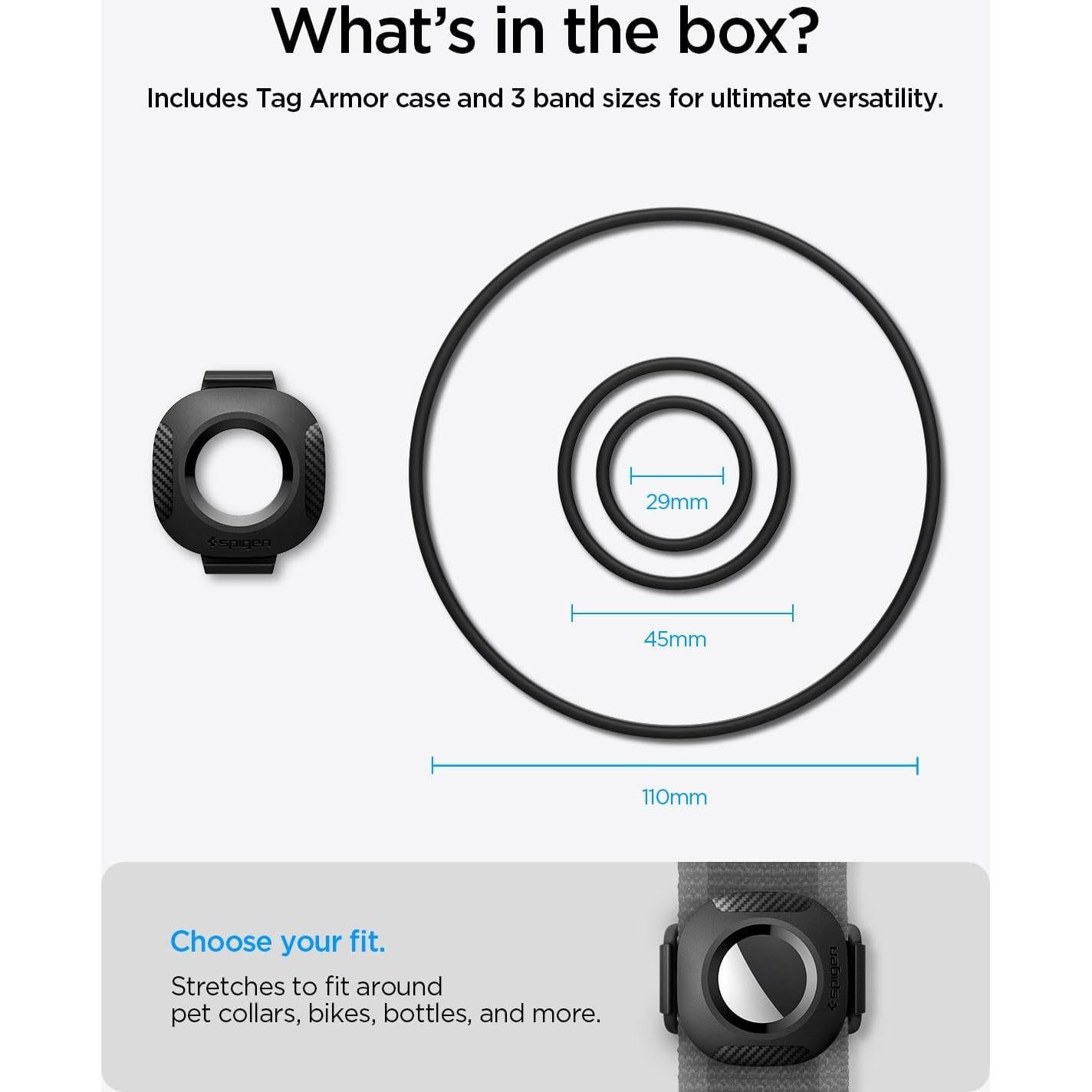 Funda Spigen Tag Armor para AirTag - Collar Mascota, Bicicleta, Negro