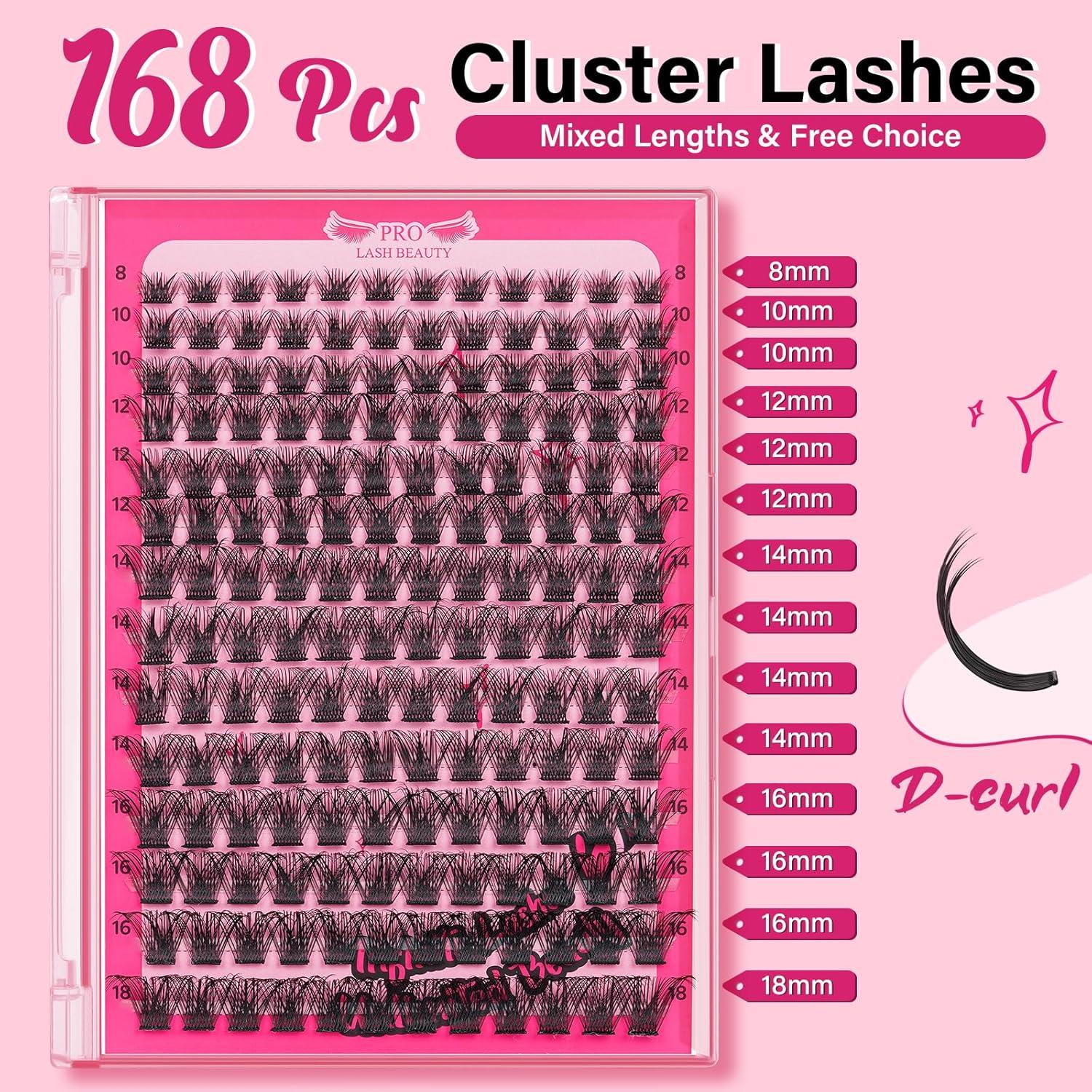 Grupos de Pestañas PRO LashBeauty 168 Pcs 8-18mm Reutilizables