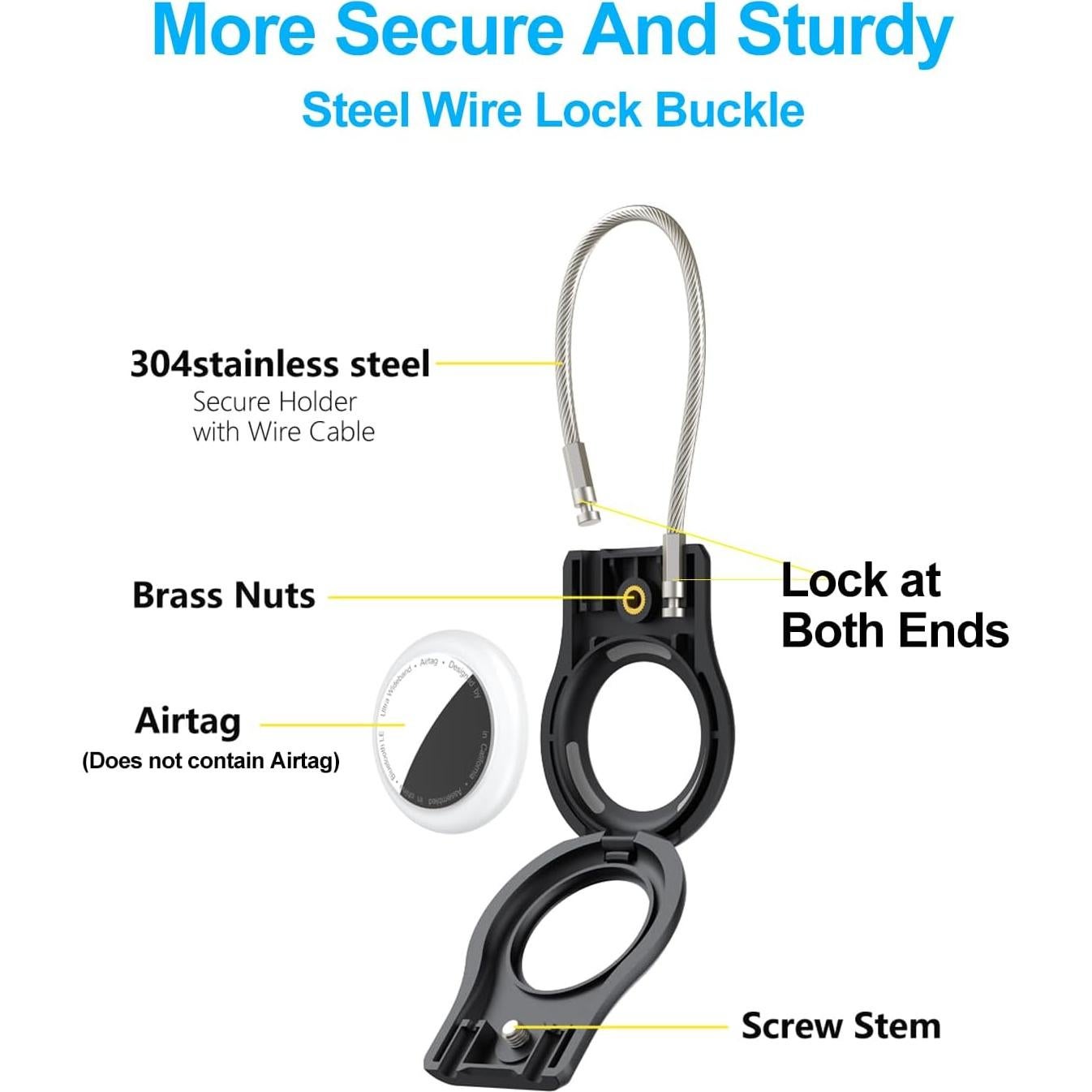 Soporte de Llavero Airtag SCALLOP con Cable de Acero 2 Piezas