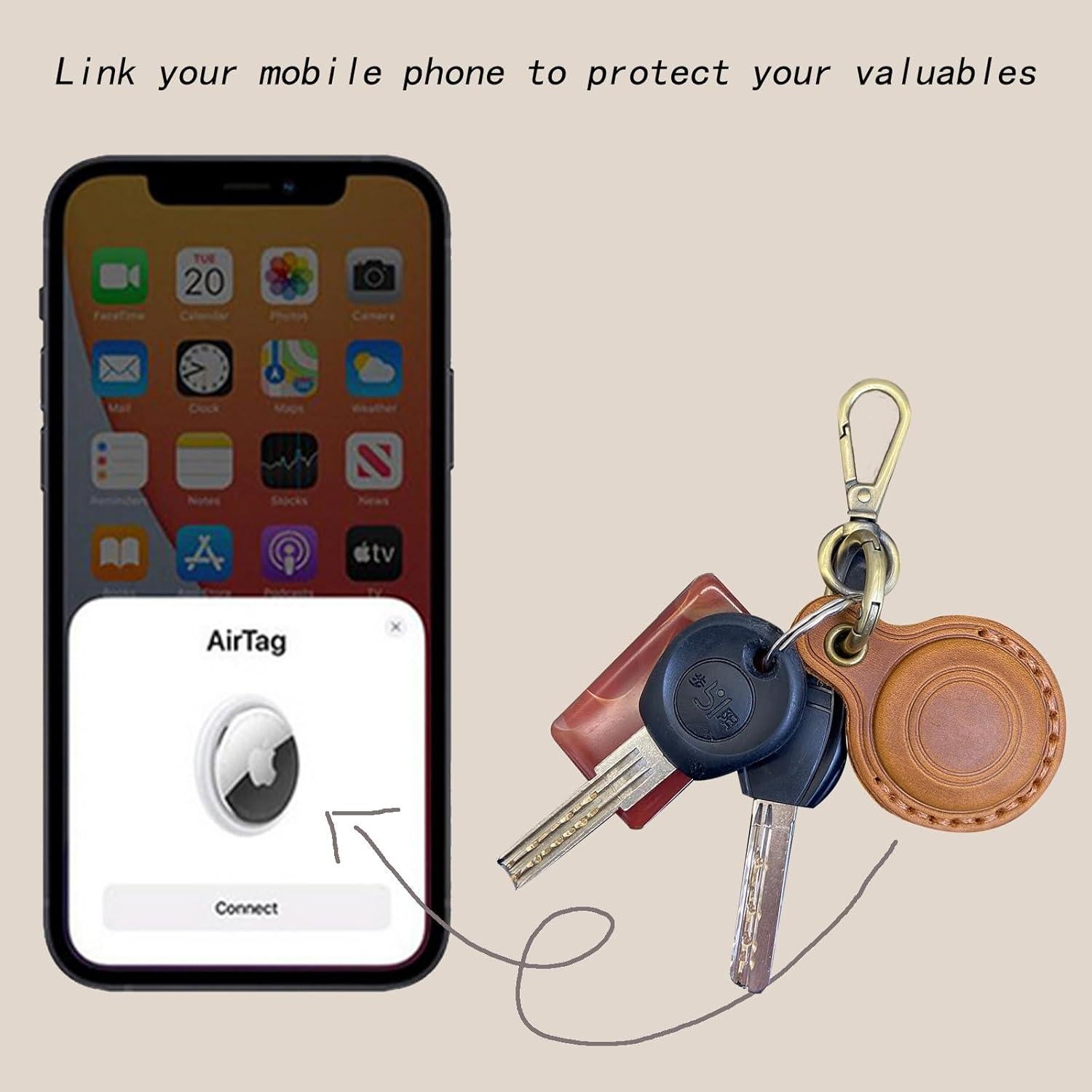 Funda de Cuero Marrón para AirTag Mingchen - 2 Piezas