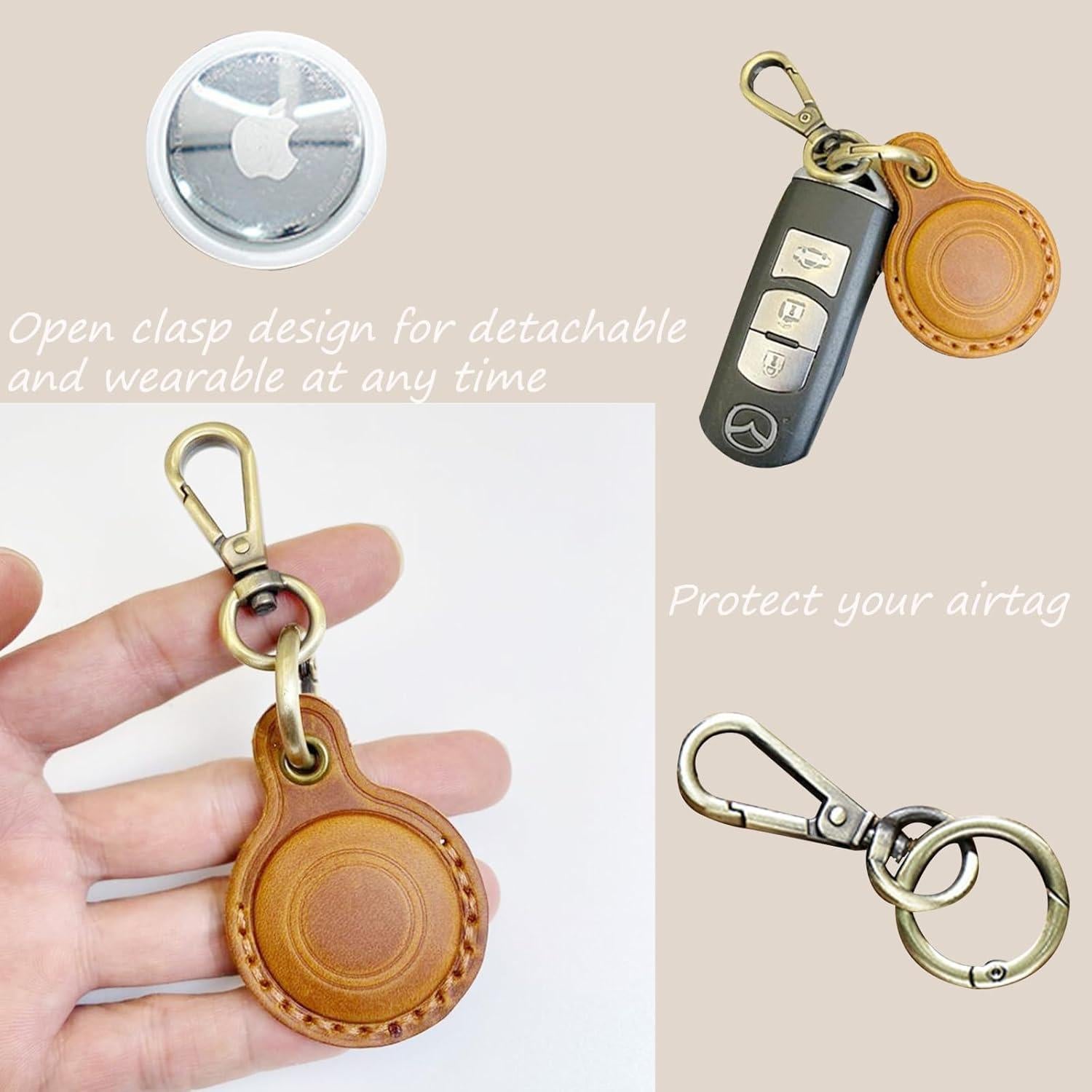 Funda de Cuero Marrón para AirTag Mingchen - 2 Piezas